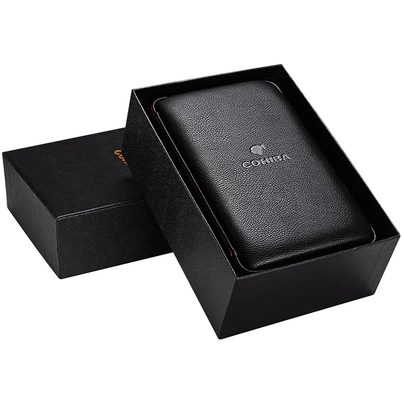 Чехол для сигар Humidor для 4 сигар дерево кедра с подкладкой кожаный дорожный увлажнитель для сигар набор с увлажнителем Подарочная коробка(без зажигалки