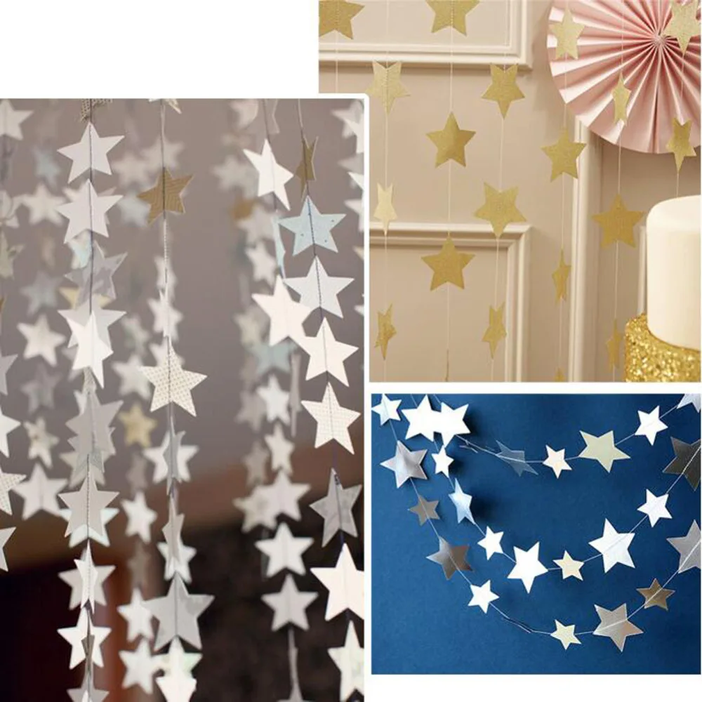 4M Stars String Paper Garland Bunting Banner Wall Hanging String Chain Banner for Home Holiday Party Birthday Wedding Decoration