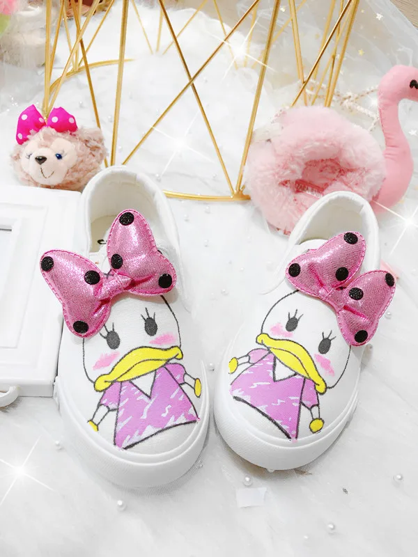 Disney children's cartoon Daisy bow non-slip soft bottom sneakers girls casual shoes baby shoes handmade painting