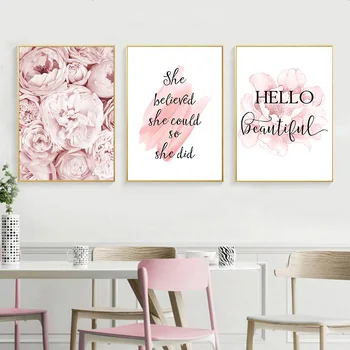 

Pink Peony Flower Poster Nordic Style Fashion Quotes Wall Art Print Canvas Painting Modern Picture Girl Room Home Decoration