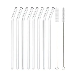 Eco-Friendly Multi-Color Glass Straws Set - Reusable and Healthy Drinking Straws (8pcs Clear Bent)