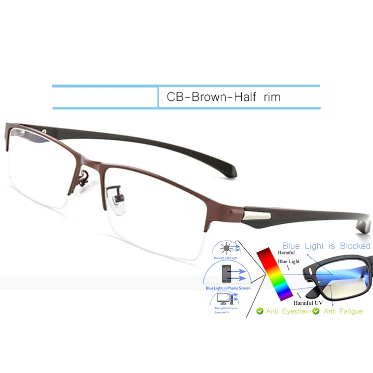IVSTA титановые компьютерные очки, анти-синий светильник, блокирующая оправа для очков, мужские прямоугольные прозрачные лучи, игровые очки TR90 из металла Nerd - Цвет оправы: Brown-half rim