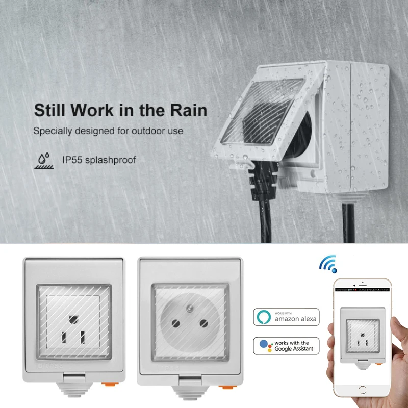 

SONOFF S55 Waterproof IP55 Wifi Smart Power Socket Timer Outdoor AU/EU/UK/US/ZA Plug Remote Control Works with Alexa Google Home