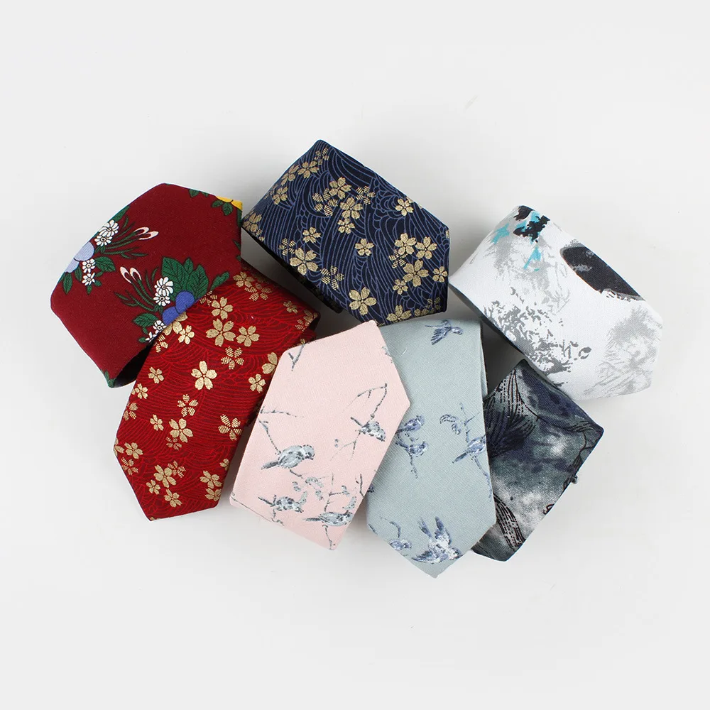

Linbaiway 7cm Necktie Men's Cotton Printed Skinny Neck Ties for Men Fashion Casual Necktie for Wedding Party Custom Logo