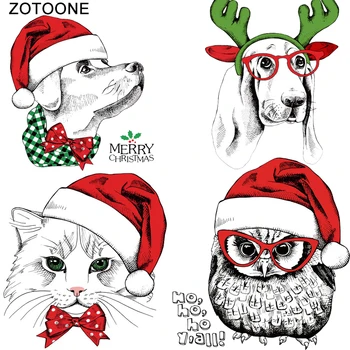 

ZOTOONE Heat Transfers Iron on Patches for Clothing DIY Appliques A-level Washable Merry Christmas Animal Cat Clothes Stickers A