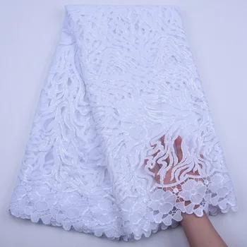 

Latest Design French Net Lace Fabric High Quality White African Tulle Lace With Sequins Nigerian Lace Fabrics For Wedding S1816