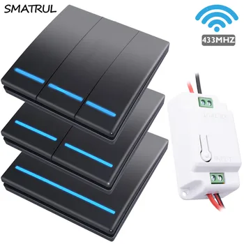 

SMATRUL 1/2/3 gang 433Mhz smart push Wireless Switch Light RF Remote Control 110V 220V Receiver Wall Panel button Ceiling Lamp