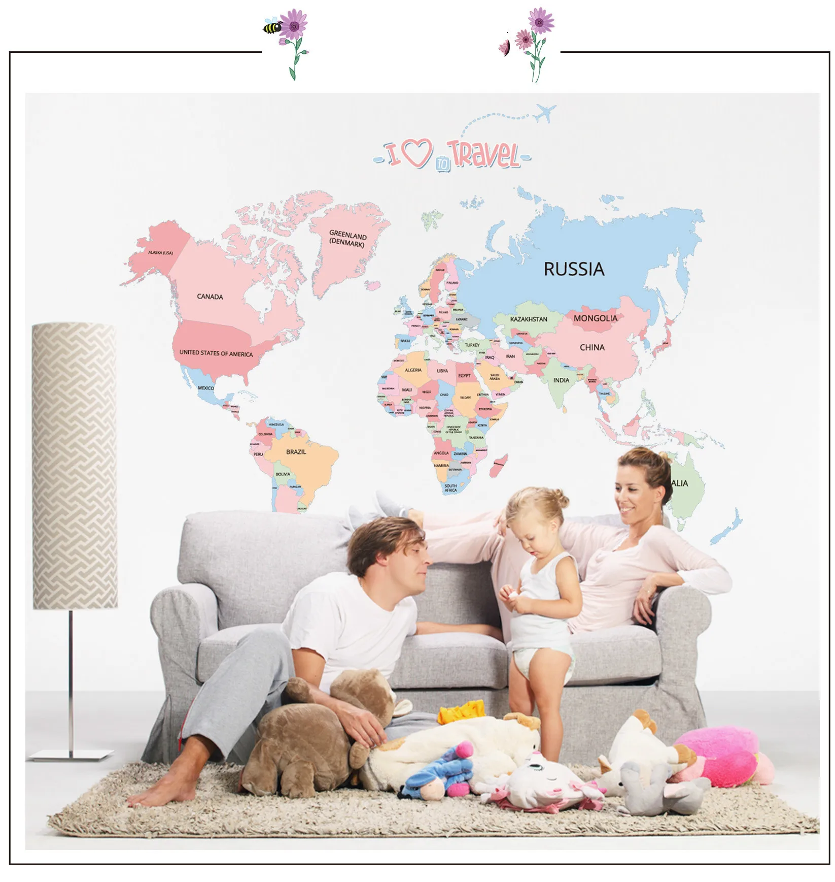 Цветные английские буквы карта мира настенные наклейки для гостиной спальни украшения для детей