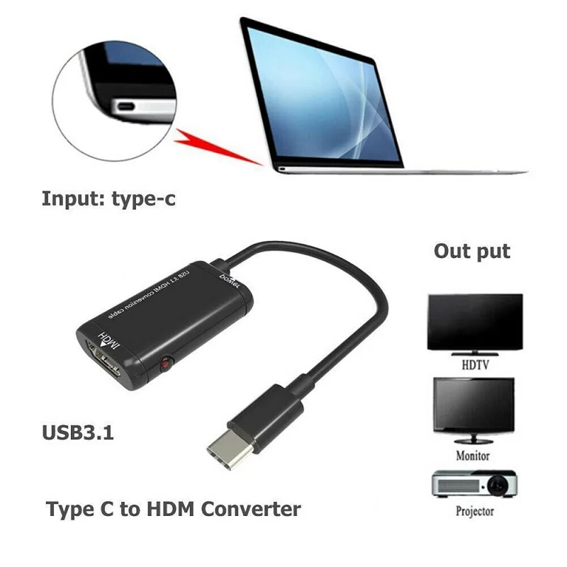 USB 3,1 type C в преобразование HDMI адаптер 1080P USB C в HDMI кабель для MHL мужчин и женщин HDMI конвертер для MHL мобильных телефонов