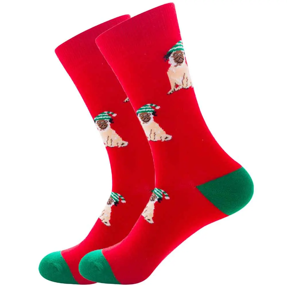 Хлопковые рождественские носки для мужчин и женщин; Новинка года; сезон осень-зима; новогодние носки с изображением Санта-Клауса и рождественской елки с изображением снежного лося - Цвет: 7