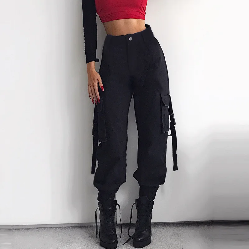 

Autumn Leisure Woman High Waist Big Pockets Cargo Pants Loose Female Trousers High Quality Joggers Pants Wz*