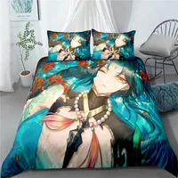 Genshin Impact Xiao Bedding Sets Quilt Bed Cover Duvet Cover Pillow Case 3 Pieces Sets Kids Adult Size Cool Man Bedclothes 1