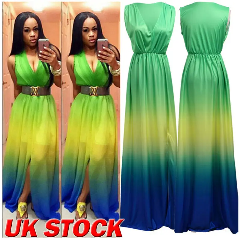 

Women Summer Gradient Long Maxi Dress Lady Evening Cocktail Party Beach Sundress