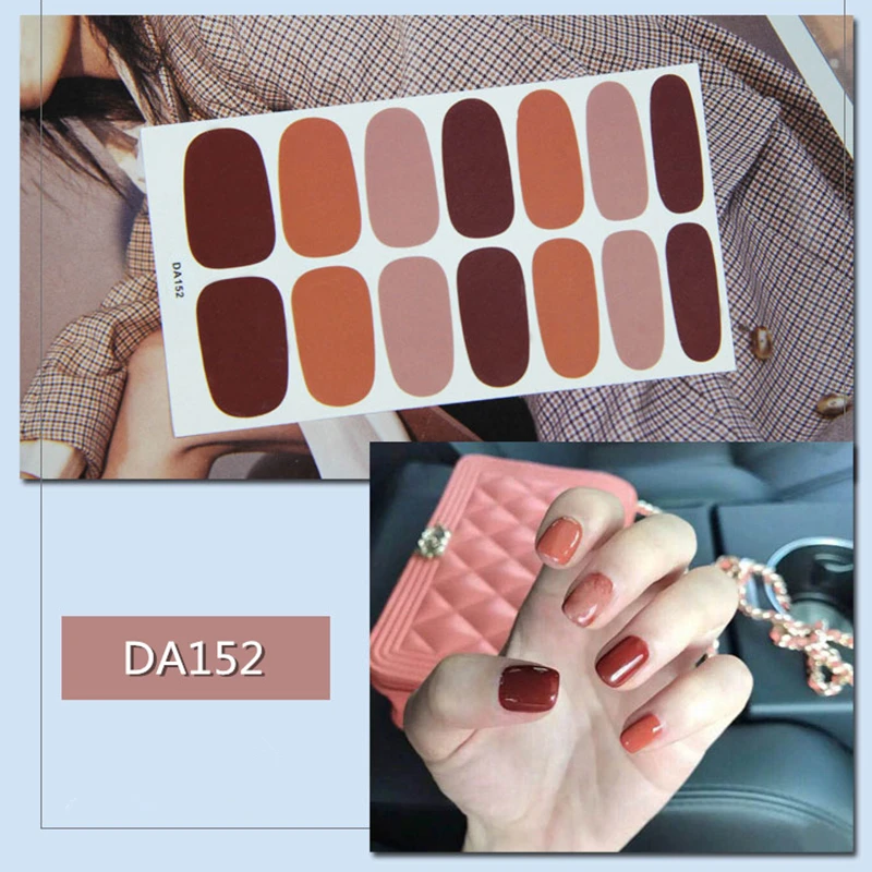 Lamemoria 1 лист Горячая чистый цвет полный ногтей Обертывания 3D дизайн ногтей наклейки-лак винил для ногтей Маникюр Аксессуары для женщин - Цвет: DA152