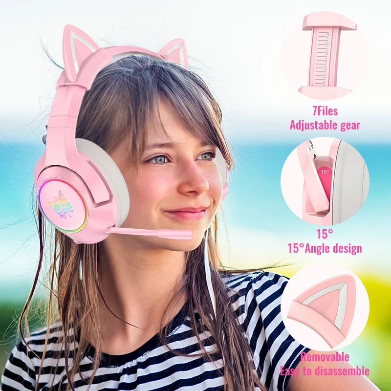 Orelha com Fio Fones de Ouvido com Microfone Fone de Ouvido Gaming Headset Gato Menina Bonito Redução Ruído 3.5mm Telefone Móvel Ps4 Gamer - Image 5