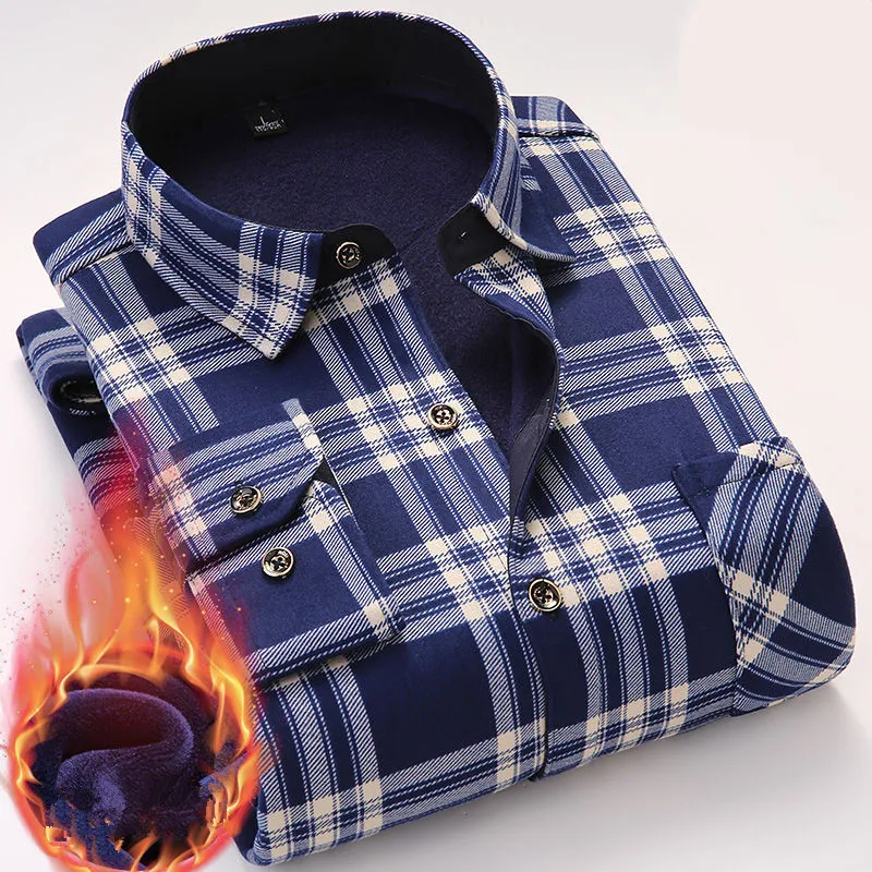 Beste Casual Winter Lange Mouw Jurk Shirt Voor Mannen Plaid Warme Dikke Fluwelen Fleece Shirts Zacht Flanel Camisa Masculina Aziatische Grootte 4XL