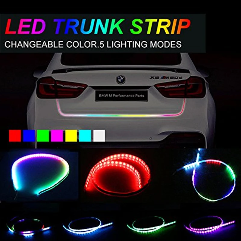 

Car RGB LED Rear Strobe Brake Turn Signal Stop Warning Light Flashing Streamer Led Flexible Car Trunk Strip Lights Ambient Light