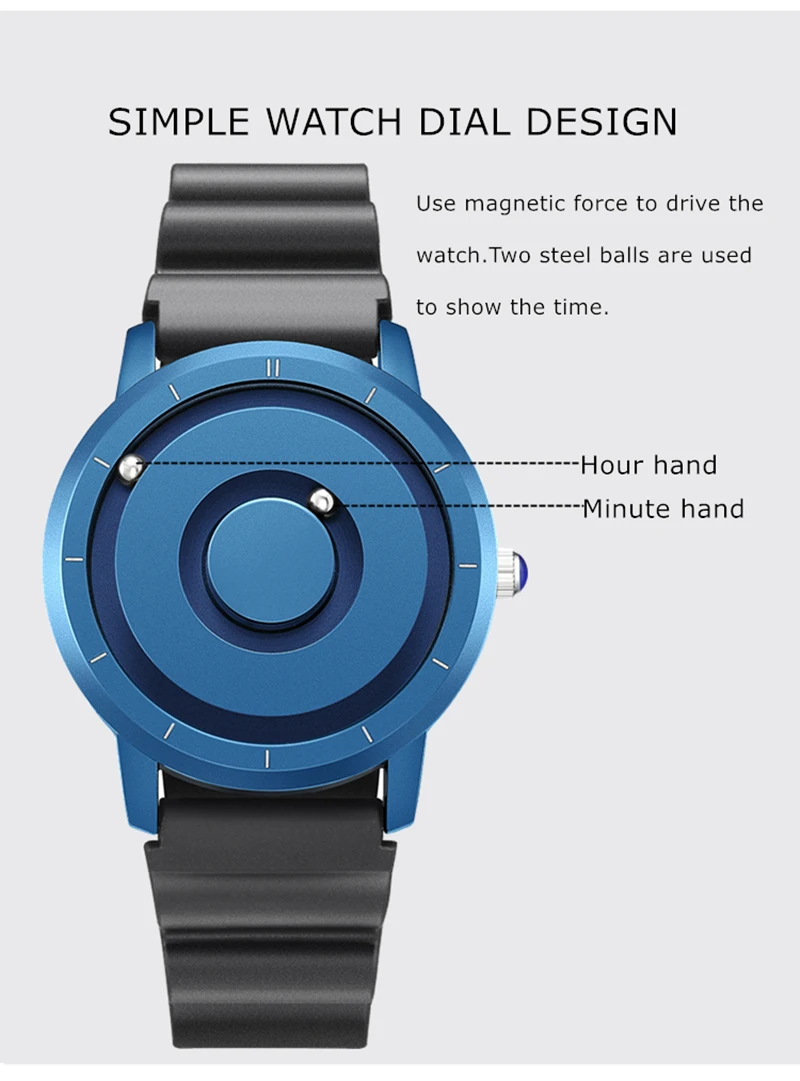 Модные спортивные мужские кварцевые наручные часы с синим циферблатом, креативные часы с магнитным шариком без указателя, роскошные Брендовые мужские часы с резиновым ремешком