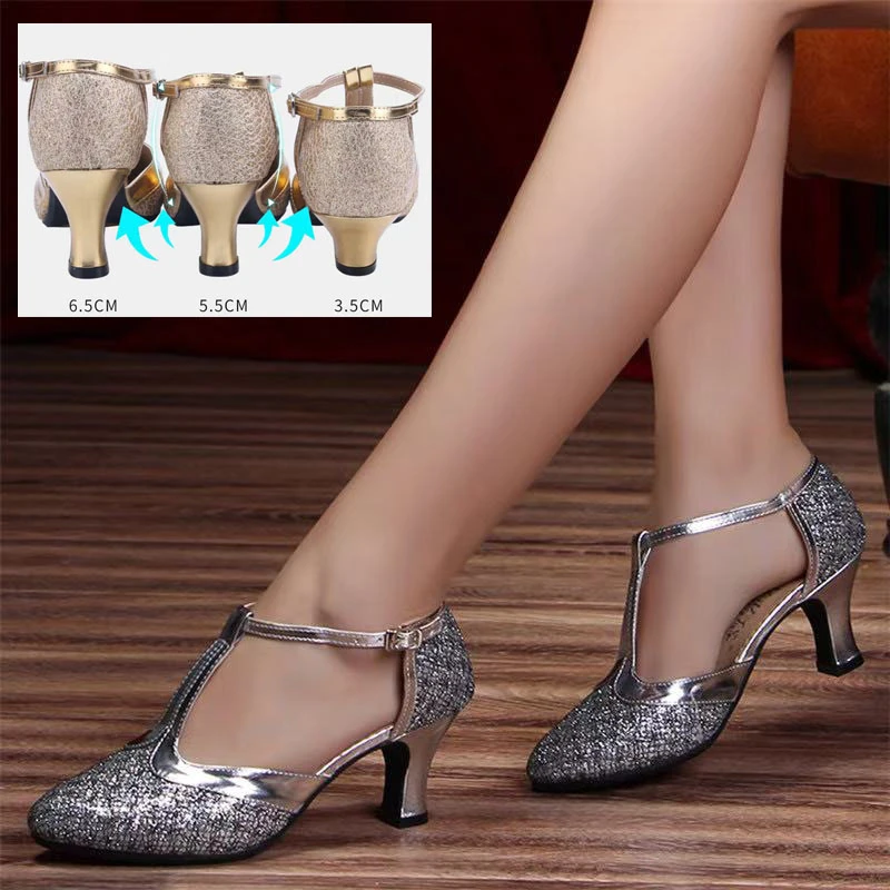 Zapatos de baile latino Tango para mujer, calzado moderno y cómodo con punta cerrada y tacón de 3/5/6cm salón de baile de salón|Calzado de baile| - AliExpress