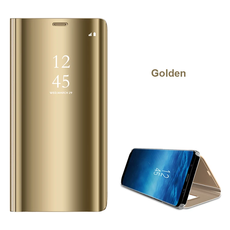 Умный зеркальный Чехол С Откидывающейся Крышкой для Huawei P20 Mate 20 Lite 10 Pro P10 P8 P9 Honor 10 8X9 8 7A 7C P Smart Y7 Y6 Y5 Prime Y9 - Цвет: Gold