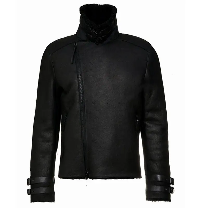 

Benifit Burst Crack Original Ecological Fur Oblique Zipper Men's Genuine Leather Clothes Keep Warm Coat