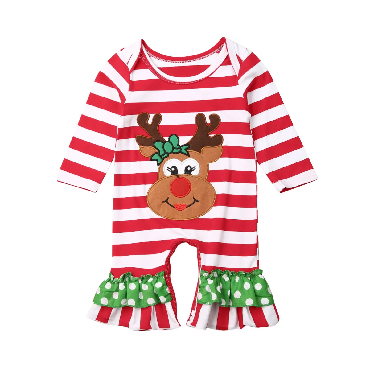 

Christmas Newborn Baby Girl Boy Santa Claus print Romper Jumpsuit Long Sleeve Flare Stripe Baby Spring Autumn Clothes