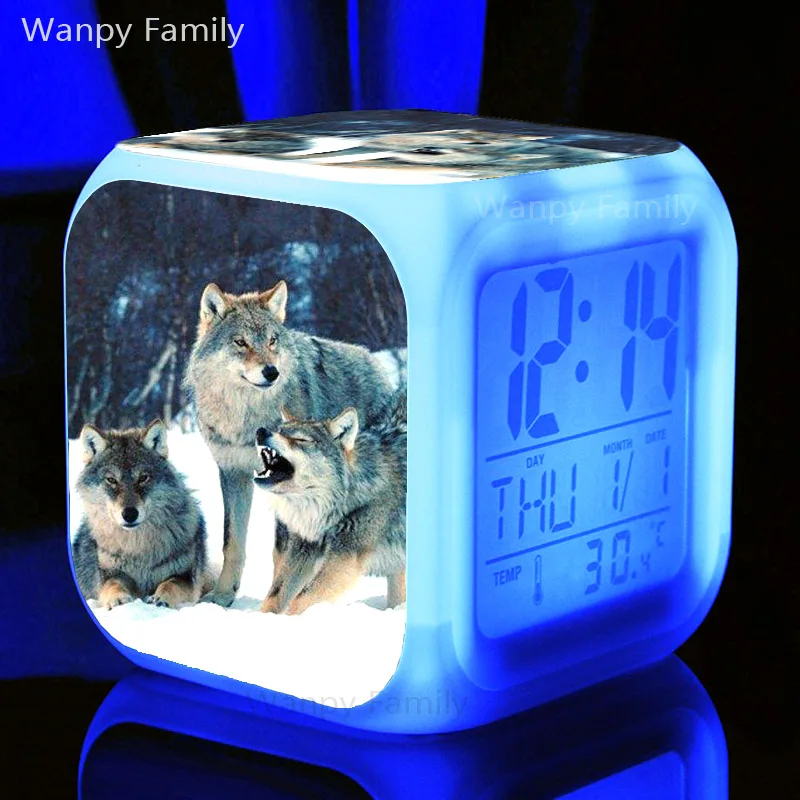 Будильник Arctic Wolf, 7 цветов, светящийся светодиодный, цифровые часы для детской комнаты, настольные, многофункциональные, меняющие цвет, будильник - Цвет: Армейский зеленый