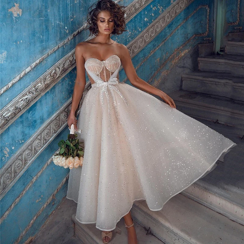 mid length beach wedding dresses
