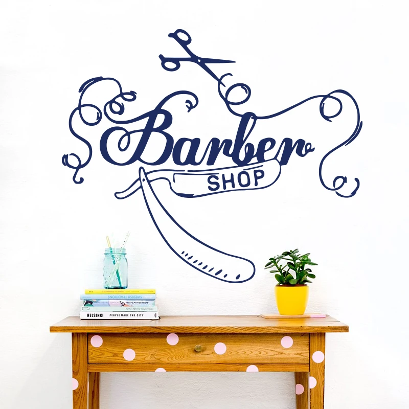 Barber Shop Salon Moustache Window Wall Sticker Barber Haircut Scissors Hall Glass Wall Decal Vinyl Home Decor (3)