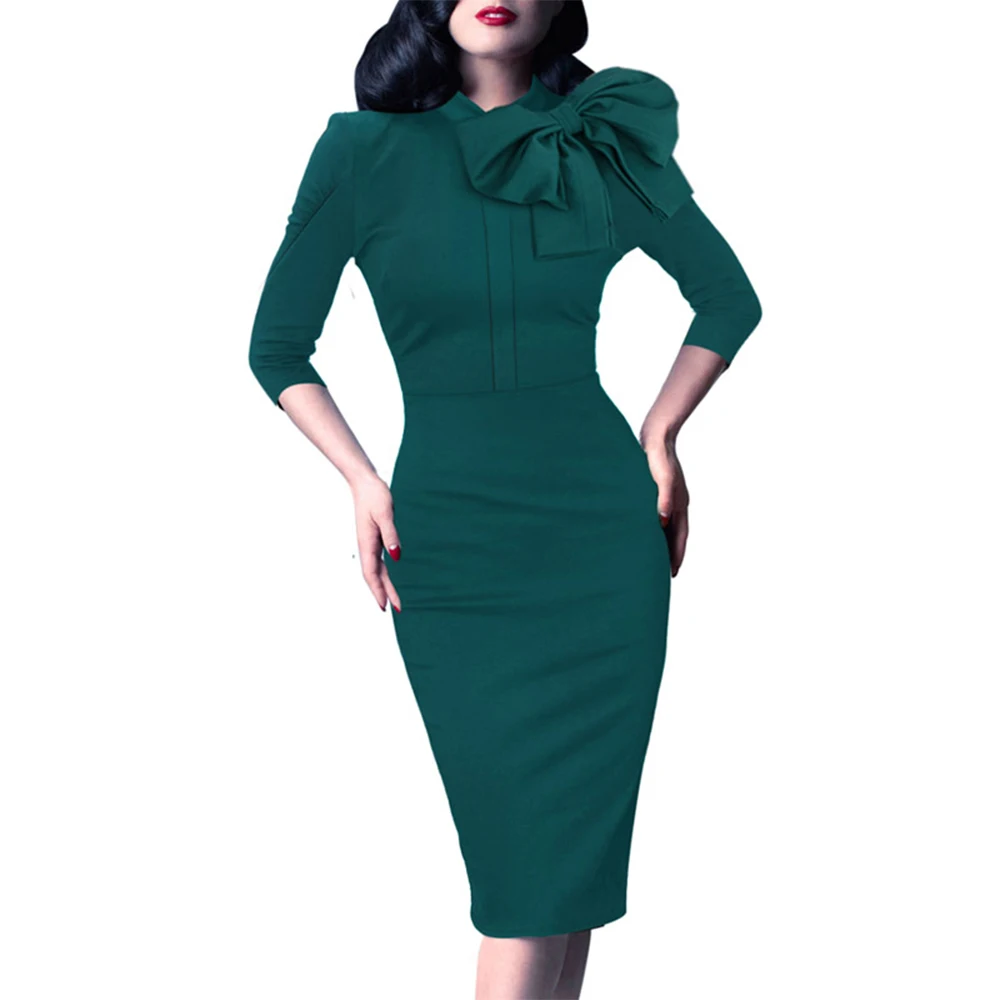 Suzhan Autumn Fashion Women Office Dresses Peplum Pencil Dress Sleeve Formal Business Attire Wear to Work Dresses Outfits