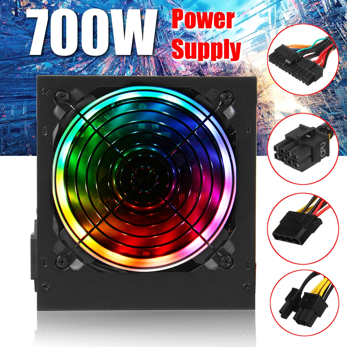 Блок питания 700 Вт 115230 в PFC 12 см светодиодный бесшумный вентилятор ATX 24 контакта В