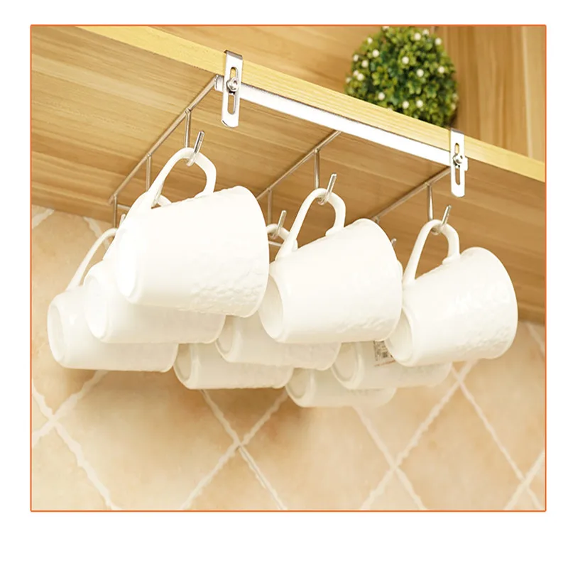 

Stainless Steel Hanger Hooks Cupboard Coffee Cup Holder Drainer Hanger Closet Under Shelf 6/9 Hook for Storage Cup Glass and Mug