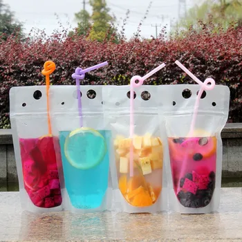 

100Pcs Drink Pouches with Straw Reclosable Ice Drink Pouches Smoothie Bags with Drinking Straws Reusable Juice Pouch