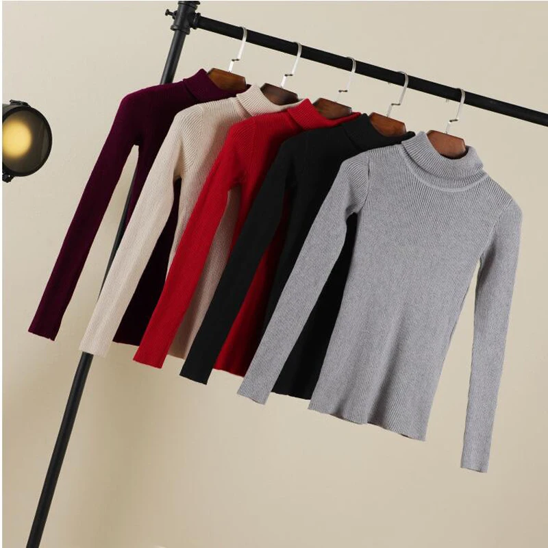 

Babbytoro Women's Sweater Turtle Neck Slim Knitted Pullover Basic Sweaters Pull Homme 2XL XL L M S Pink Brown Red Beige Black