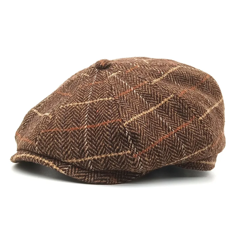 Ditpossible новая шерстяная хлопковая шляпа Головной убор в клетку шапки для женщин модная бейсболка Шляпы старинный Gorras плоские шапки - Цвет: brown