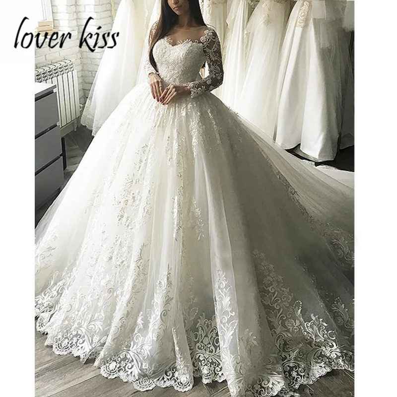 Lover Kiss Vestido De Noiva роскошные наряды с длинным рукавом свадебное платье бальное платье кружевное свадебное платье с бантом Cutom Сделано Abito da sposa