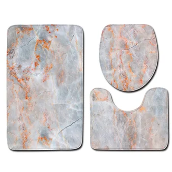 

3Pcs/set Anti-slip Absorbent Bathroom Rug and Carpet Microfiber Bath Mats Set Marble Pattern Pedestal Rug Toilet Mat Lid Cover