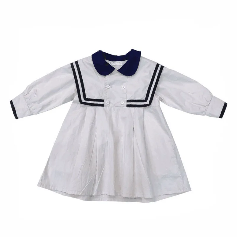 Spring Summer Girls' Dress British Style Navy Collar Little Cute Long-Sleeved Student School Dress Baby Kids Children'S Clothing images - 6