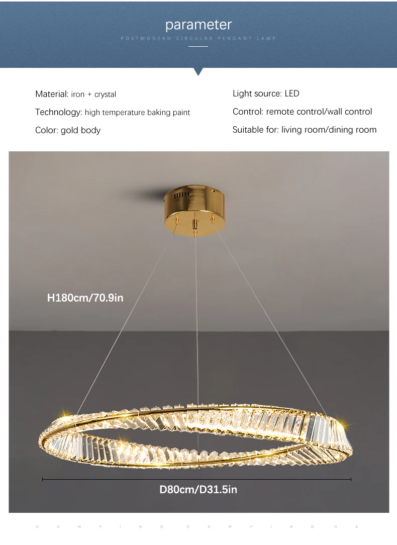 Modern Luxury Crystal LED Chandelier For Living Room Bedroom Dining Room Kitchen Ceiling Pendant Lamp Gold Ring Hanging Light vintage chandelier