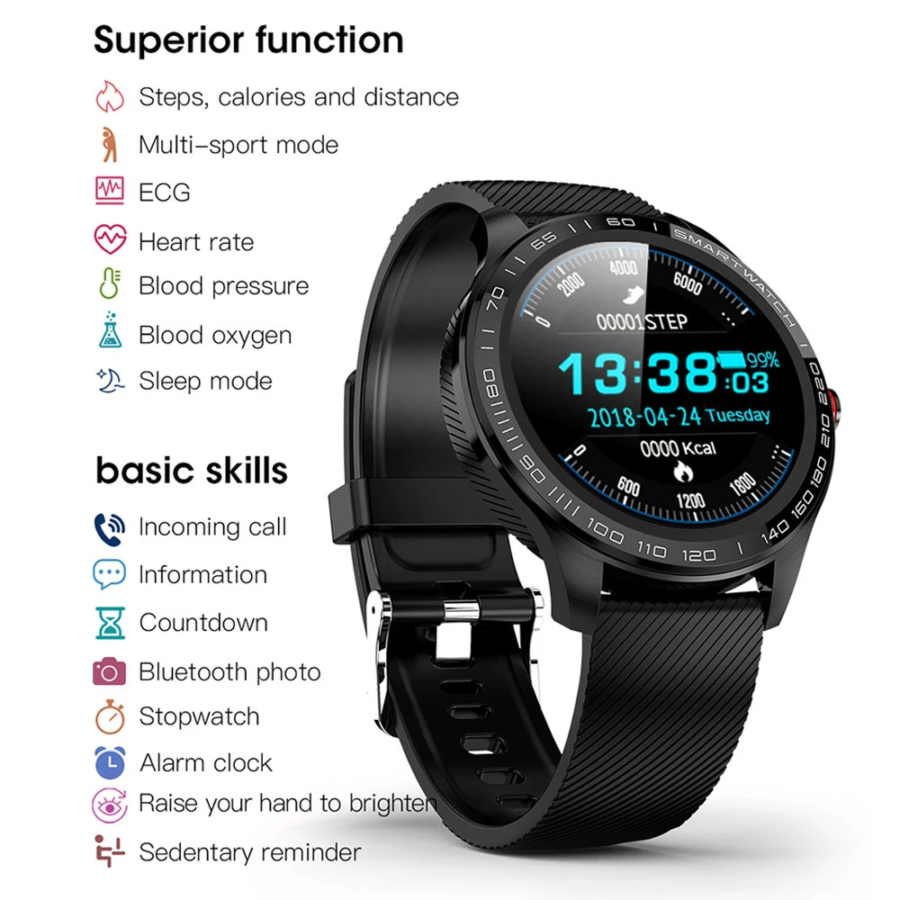  LOKMAT IP68 Waterproof Bluetooth Smart Watch Men ECG PPG Heart Rate Blood Pressure Fitnesss Tracker - 4000211708509