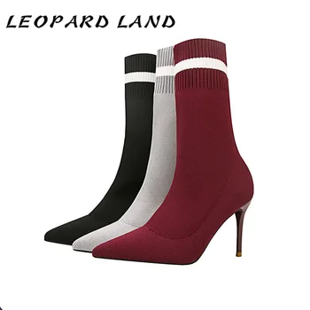 

LEOPARD LANDWomen's Boots Pointed Bare Boots Elastic Socks Boots High-heeled Boots Knit Socks Boots Stiletto Women's Booties ZWM