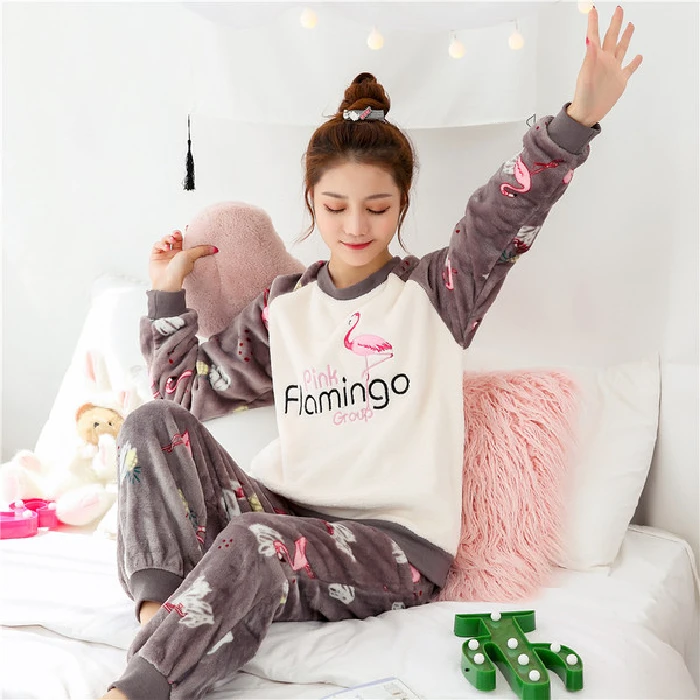 R SL huolieniao Зимние пижамы для женщин, фланелевые теплые пижамы, корейский kawaii, мультяшная собака, пижамный комплект, модная Пижама, mujer, домашняя одежда для отдыха, одежда для сна - Цвет: R SL huolieniao