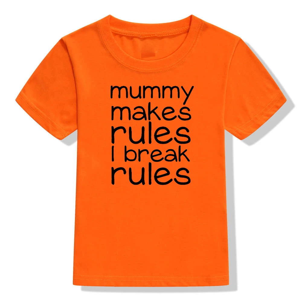 Забавная детская футболка с короткими рукавами и надписью «Mommy Maks Rules I Break Rules» для маленьких мальчиков и девочек милые детские футболки