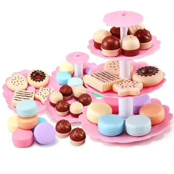 

23pcs Three floors Girl Pink Cake Tower DIY Mini Cookie Food Set ABS Kitchen Toys Kids Pretend Play Birthday Gift