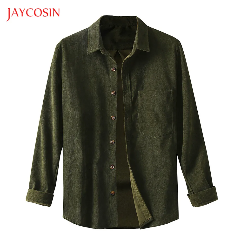 Joycosin, осенне-зимняя мужская рубашка, повседневная мужская одежда, однотонная Вельветовая рубашка с длинным рукавом и воротником с лацканами, мужская рубашка с карманами, уличные Топы