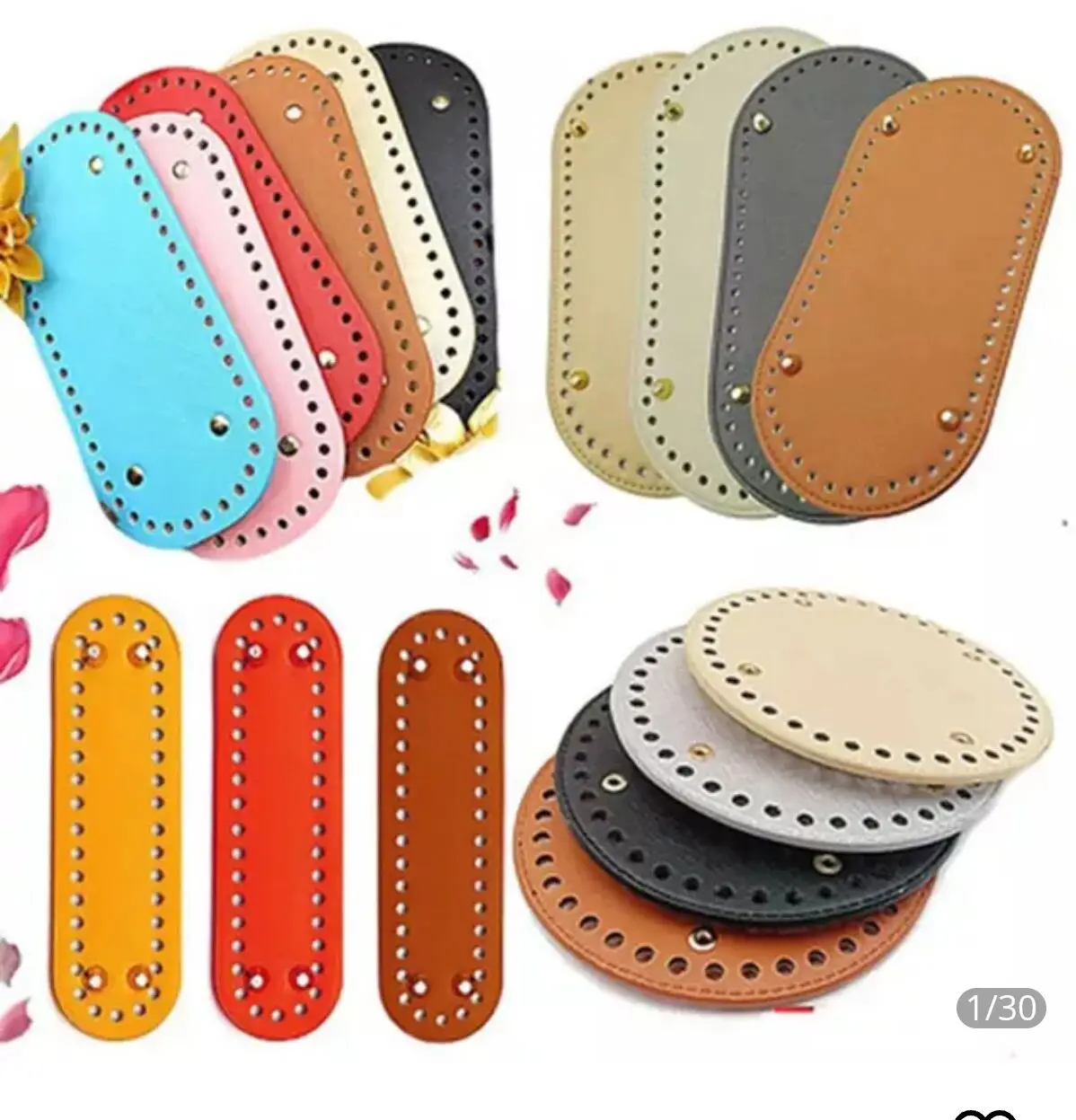 22x10cm Woven Long Bottom for Knitted Bag PU Leather Bag Accessories Handmade Bottom With 52Holes DIY Crochet Bag Bottom