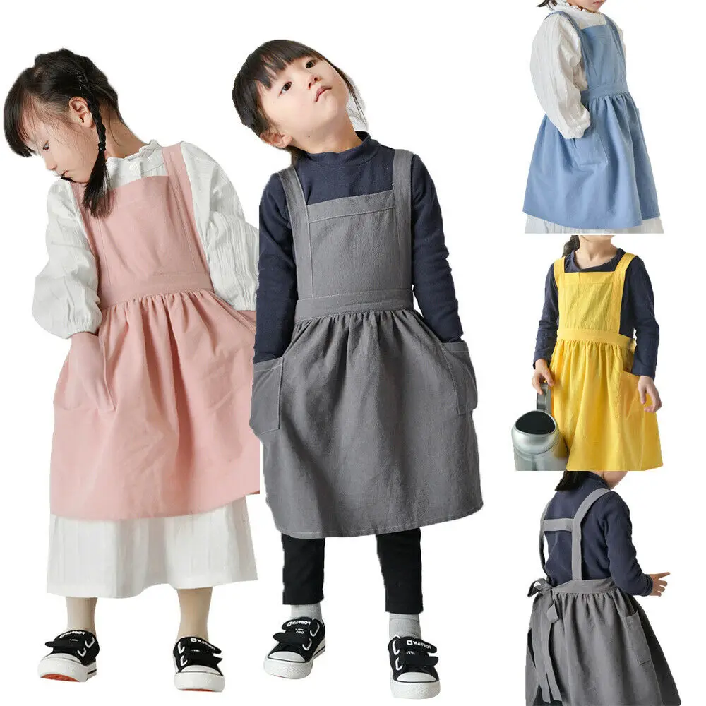

AA Kids Japanese Cotton Linen Advertising Apron Kitchen Baking Uniform With Pocket