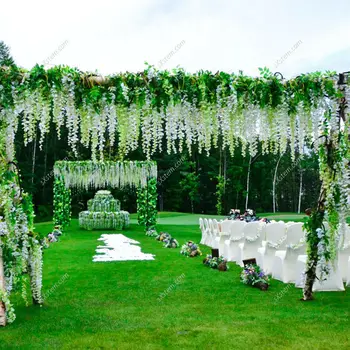 

12 Bunches Artificial Silk Wisteria String Wedding Plant Hanging Flowers Vine Cloth Plastic Iron Wire