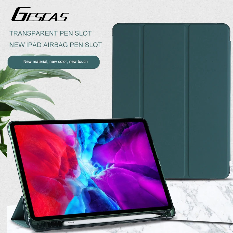 

GESCAS PU Leather Case For Ios Pad 2018 2020 Mini 4 5 Pro Air 11 9.7 10.2 10.5 With Pencil Holder Shookproof TPU Case