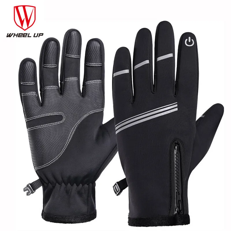 Новые велосипедные зимние теплые перчатки на полный палец, противоскользящие водонепроницаемые перчатки с сенсорным экраном для горного велосипеда - Цвет: Черный